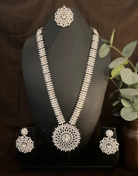 Kareena- Stone Rani Haar Silver with White stones