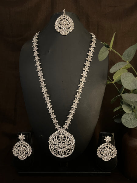 Kyra- Stone Rani Haar Silver with White stones