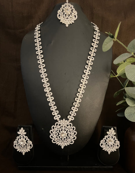 Khalisa- Stone Rani Haar Silver with White stones