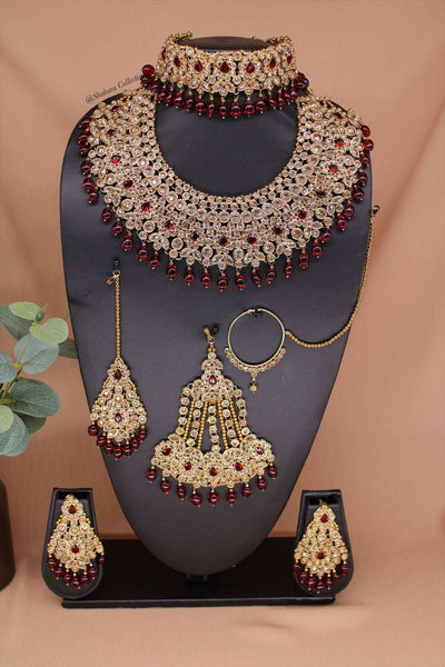 Mastani Bridal set in Maroon Indian Statement Bridal Necklace